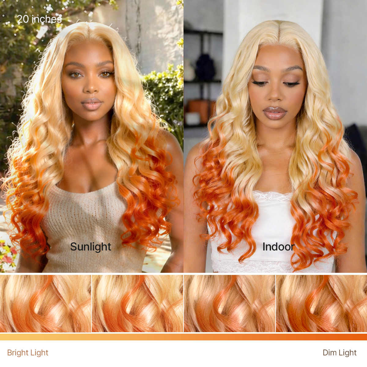 Luvme Hair 613 blonde to ginger ombre body wave lace front wig with pre-cut lace and adjustable drawstring cap