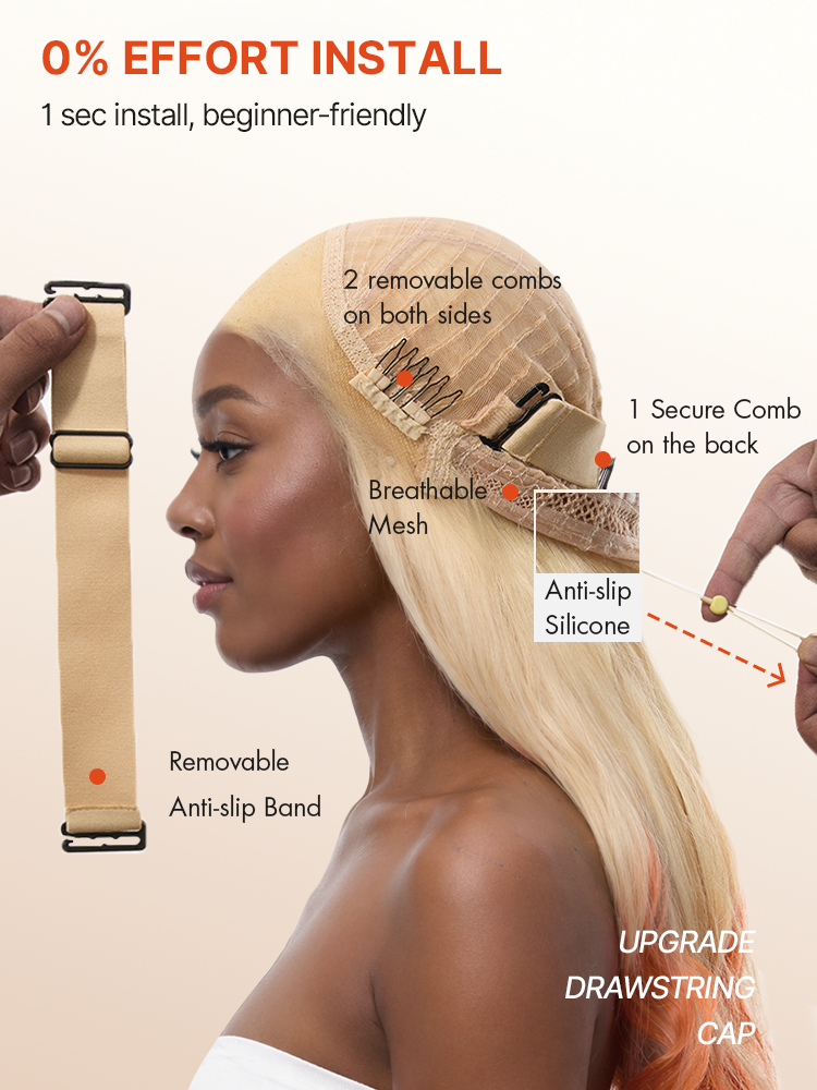 613 Blonde to Ginger Ombre Body Wave Glueless Ear-to-ear 13x4 HD Lace Front Wig Pre-Cut Lace Flexi-Fit Drawstring Cap-16