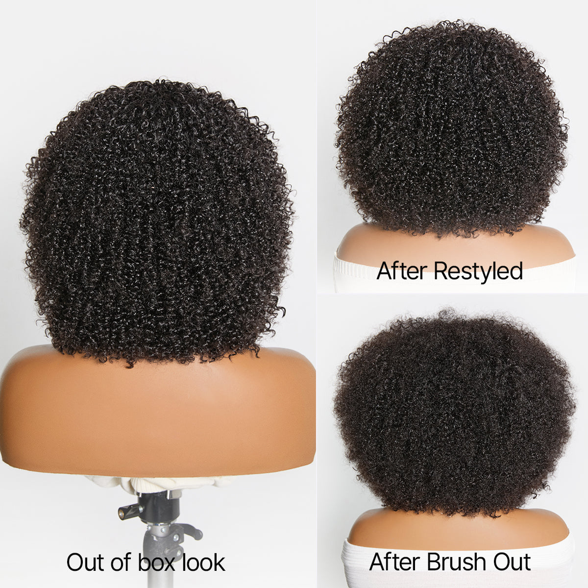 Natural black afro curly short wig from Luvme Hair, glueless, no lace, dense 200% volume, easy to wear, throw-on-and-go style
