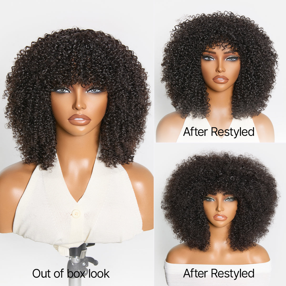 Throw On & Go 200% Density Natural Black Afro Curly No Lace Glueless Short Wig-06