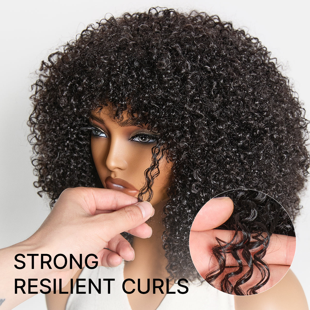 Throw On & Go 200% Density Natural Black Afro Curly No Lace Glueless Short Wig-08