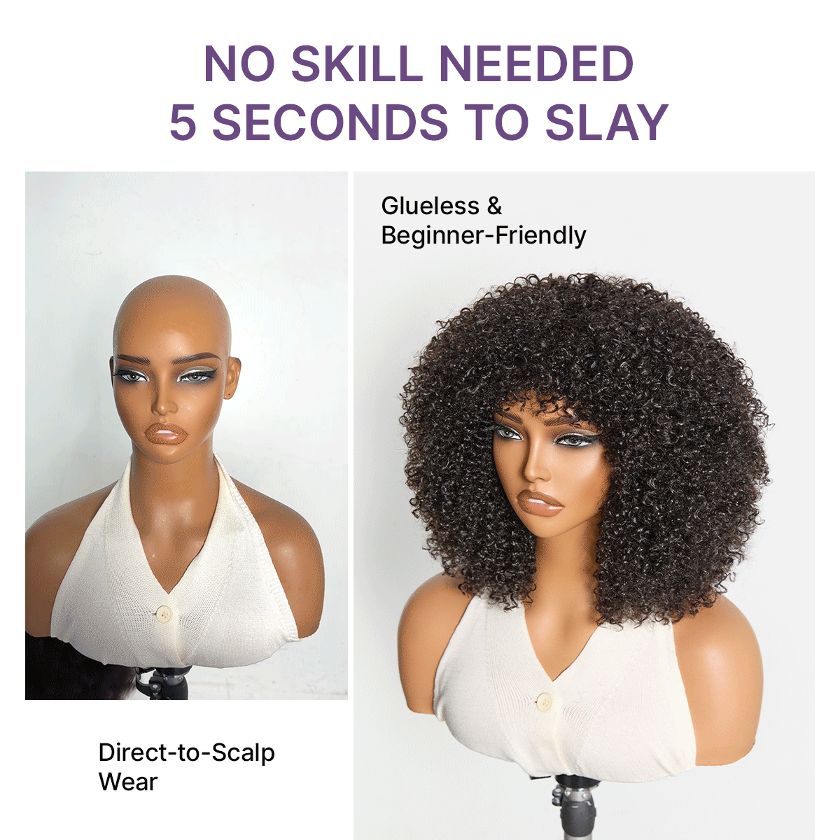 Throw On & Go 200% Density Natural Black Afro Curly No Lace Glueless Short Wig-03