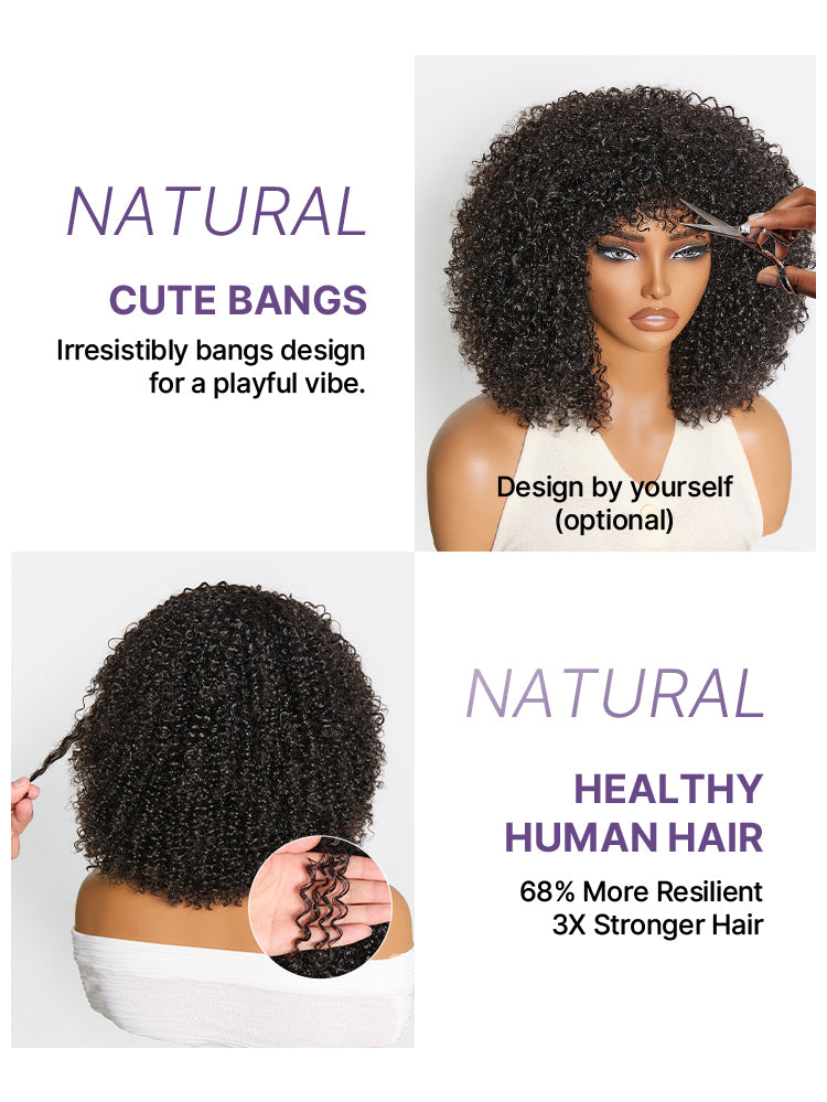 Throw On & Go 200% Density Natural Black Afro Curly No Lace Glueless Short Wig-13