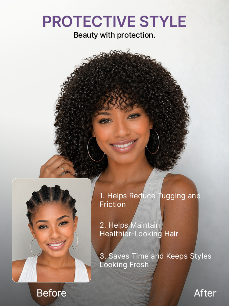 Throw On & Go 200% Density Natural Black Afro Curly No Lace Glueless Short Wig-14