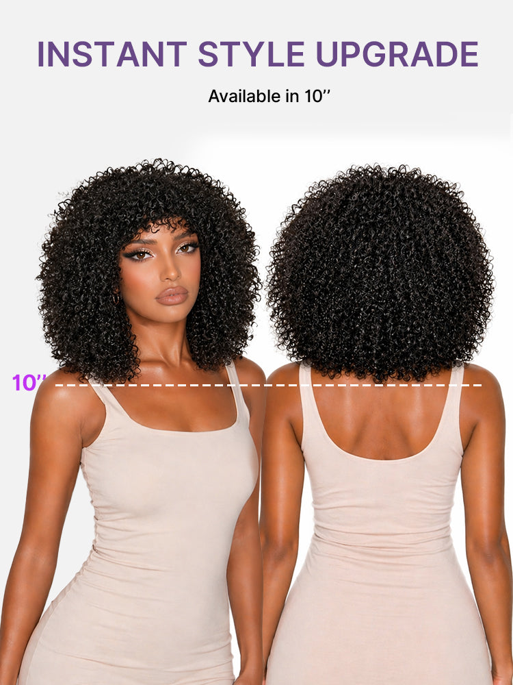 Throw On & Go 200% Density Natural Black Afro Curly No Lace Glueless Short Wig-15
