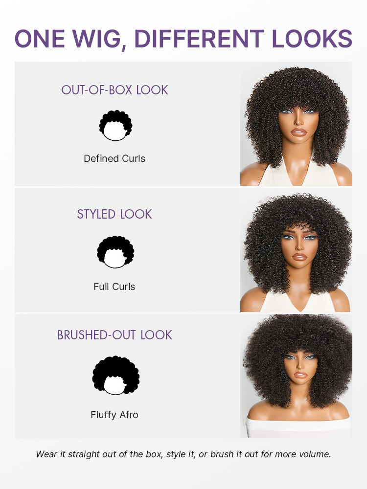 Throw On & Go 200% Density Natural Black Afro Curly No Lace Glueless Short Wig-16