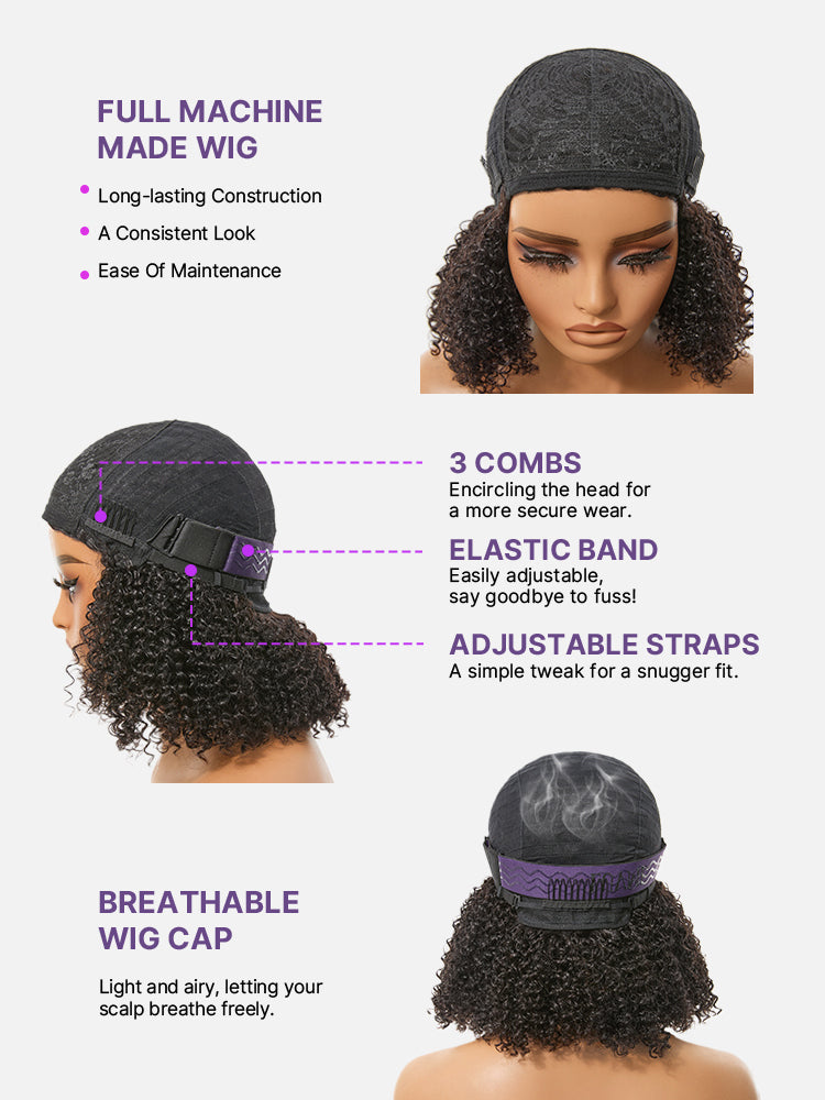 Throw On & Go 200% Density Natural Black Afro Curly No Lace Glueless Short Wig-18