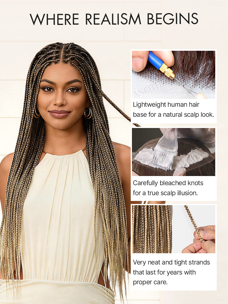 OwnScalp™ 613 Blonde Salon-Like Braids with a Real Scalp Look Full HD Lace Knotless Box Braided Wig Drawstring Cap - US Only-19