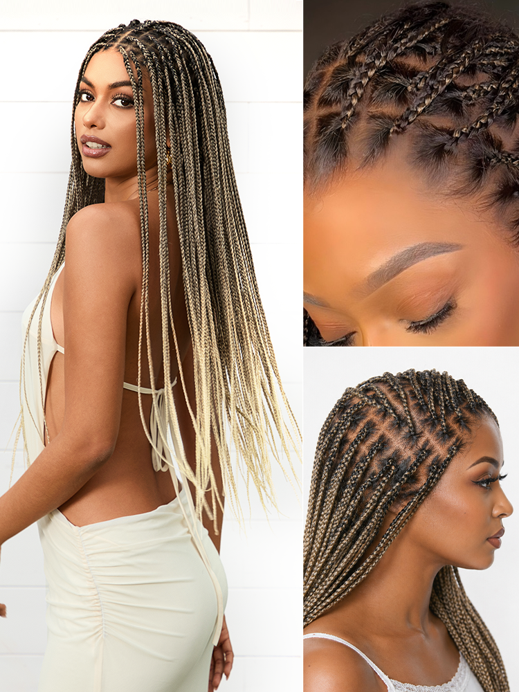 Luvme Hair OwnScalp™ braided wig with full HD lace, knotless box braids, real scalp look, and adjustable drawstring cap.
