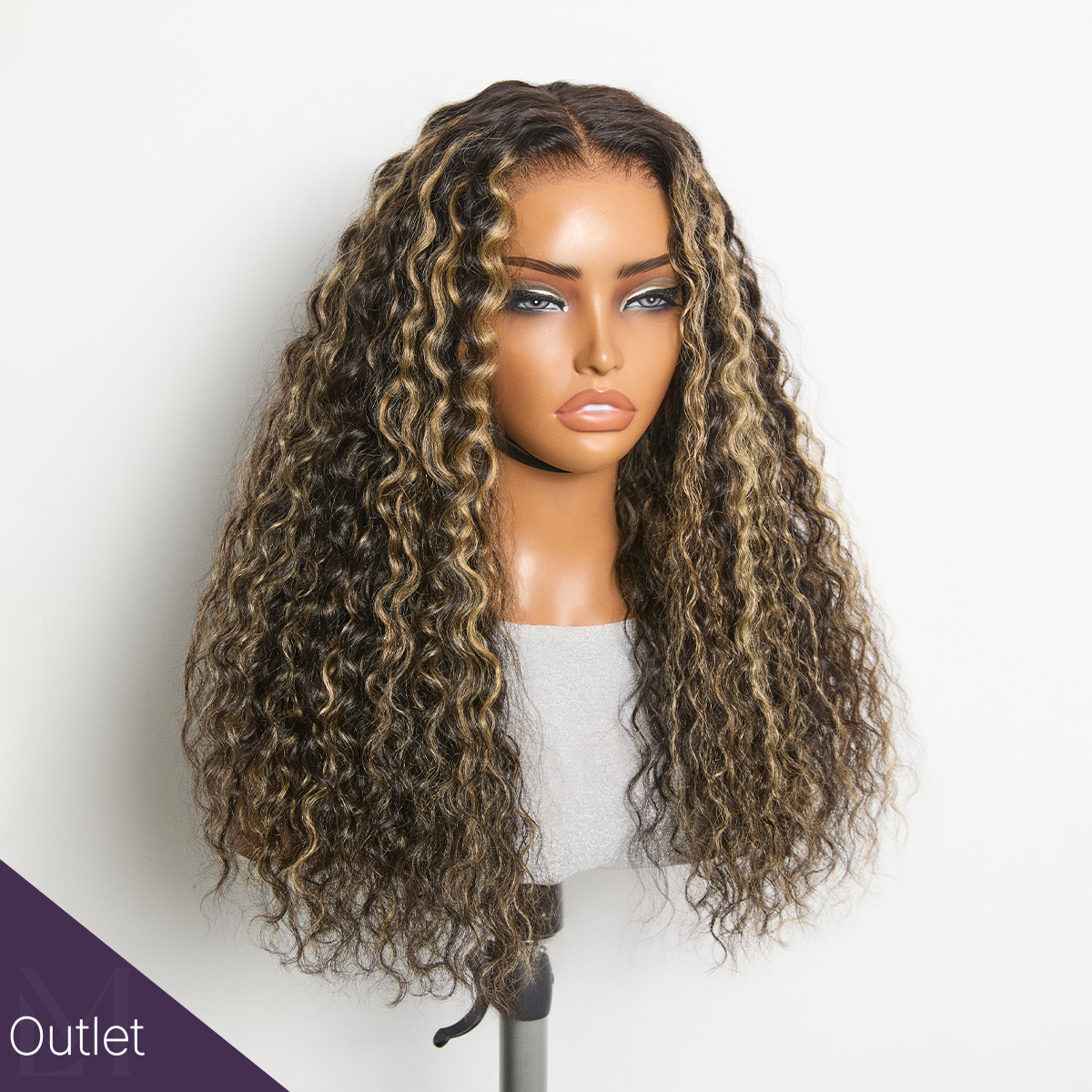Outlet | Ombre Blonde Highlight Water Wave 4x4 Closure Lace Glueless Mid Part Wig-01