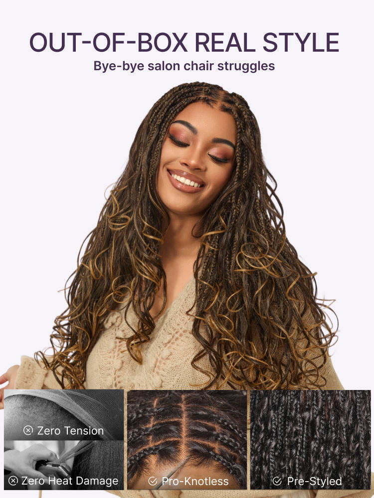OwnScalp™ 613 Blonde Salon-Like Braids with a Real Scalp Look Full HD Lace Knotless Box Braided Wig Drawstring Cap - US Only-32