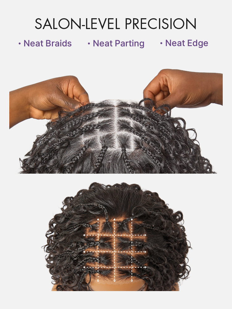 Readitress™ Boho Braids Deep Curly Glueless 5x5 Closure Lace with Braided Top Human Hair Wig Pre-Cut Lace-103
