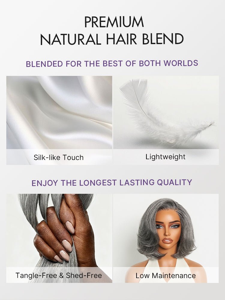 Boss Vibe Salt & Pepper Layered Bob Glueless Pre-Cut Minimalist Lace Grey Wig-50