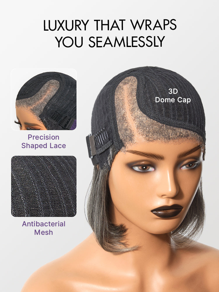 Boss Vibe Salt & Pepper Layered Bob Glueless Pre-Cut Minimalist Lace Grey Wig-53