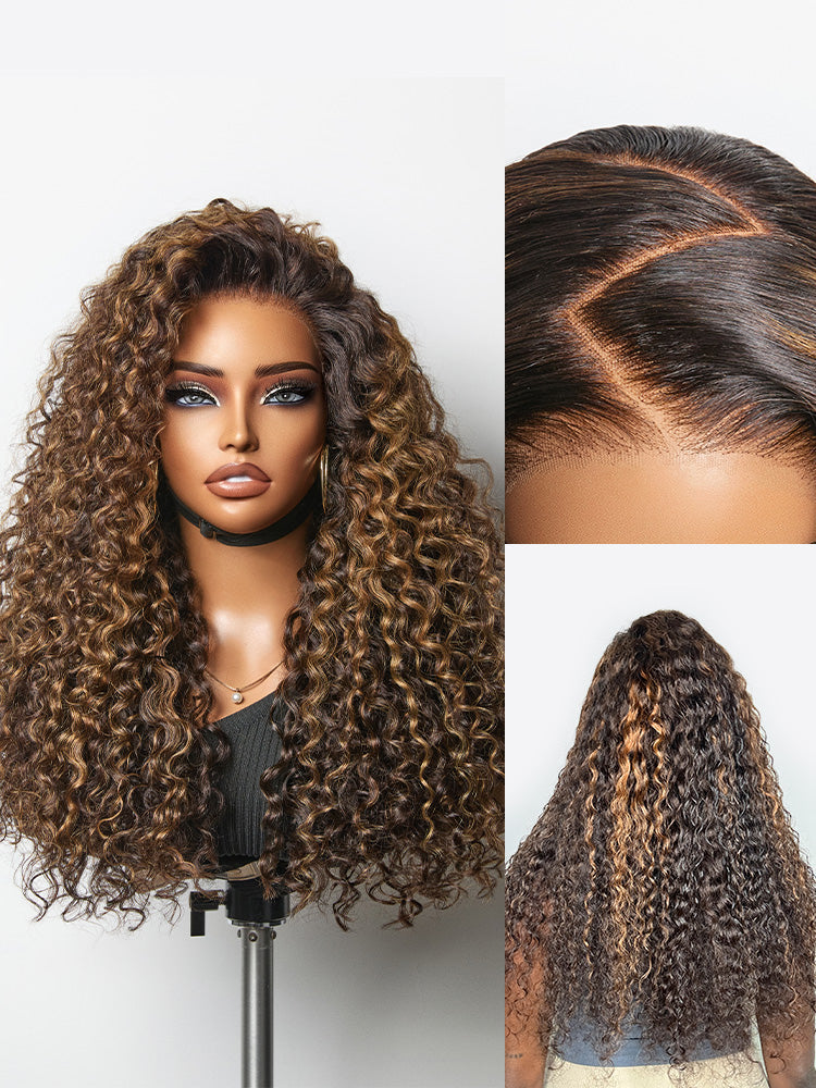 Luvme All-Day Comfort™ Wig PartingMax Brown Highlights Funmi Curly 7x6 Closure HD Lace Glueless Wig Pre Cut Lace-65