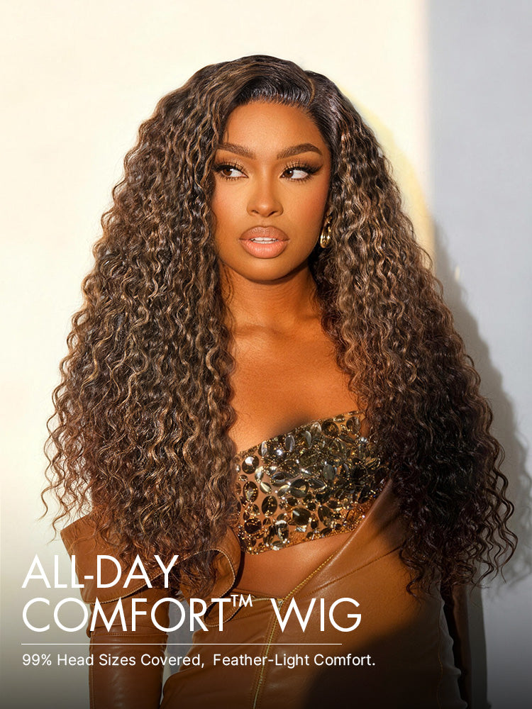 Luvme All-Day Comfort™ Wig PartingMax Brown Highlights Funmi Curly 7x6 Closure HD Lace Glueless Wig Pre Cut Lace-66