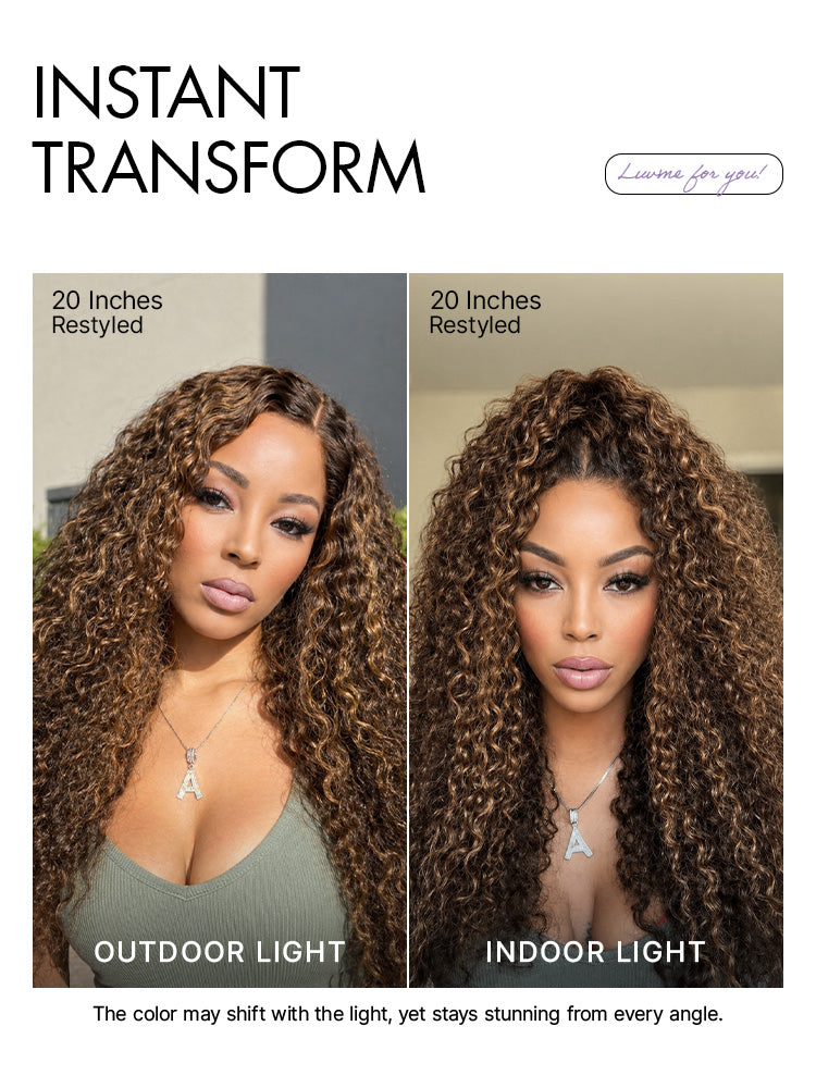 Luvme All-Day Comfort™ Wig PartingMax Brown Highlights Funmi Curly 7x6 Closure HD Lace Glueless Wig Pre Cut Lace-71
