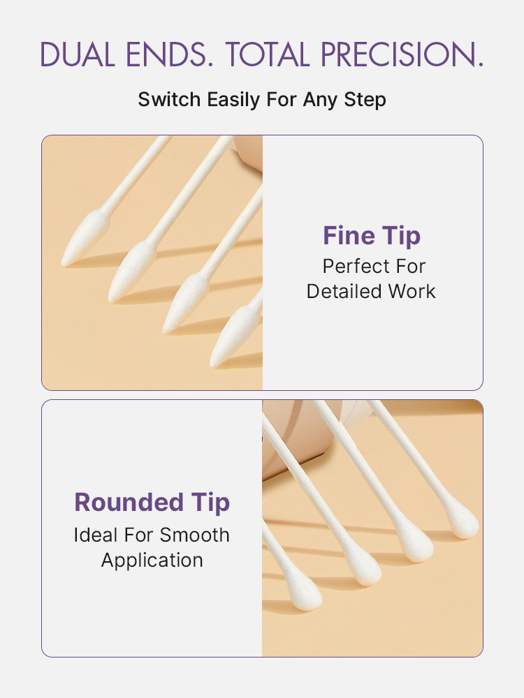LUVME Hair 200pcs dual-tip cotton swabs with soft tips for skincare and beauty routines, shown in a close-up image.