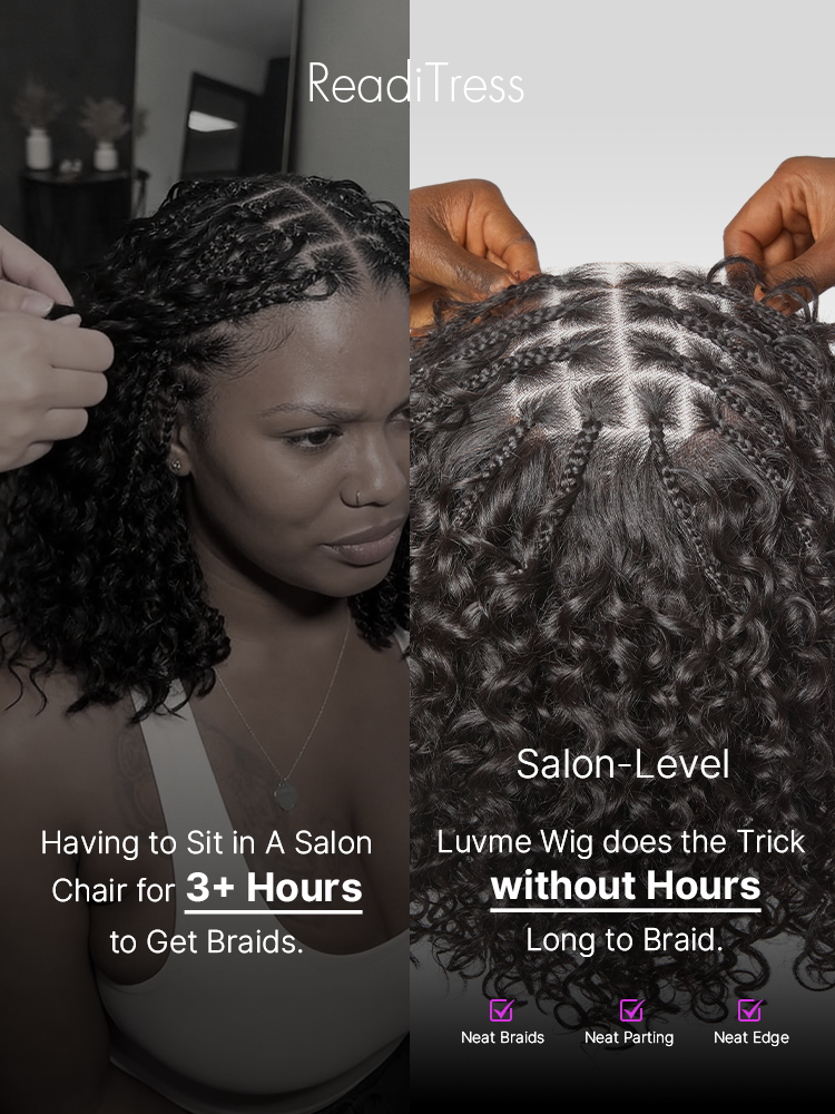 Luvme Hair Readitress™ Boho Braids deep curly human hair wig with 5x5 lace closure and braided top, pre-cut lace for easy wear