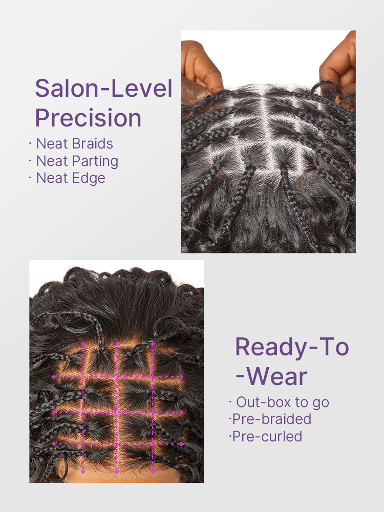 Luvme Hair Readitress Boho Braids deep curly human hair wig with 5x5 lace closure and braided top, pre-cut lace for easy styling