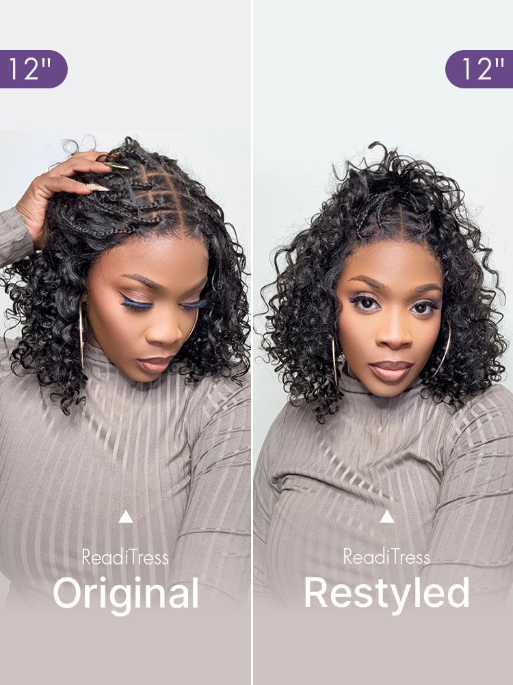 Luvme Hair Readitress™ Boho Braids deep curly glueless 5x5 lace closure wig with braided top, human hair, pre-cut lace, natural style