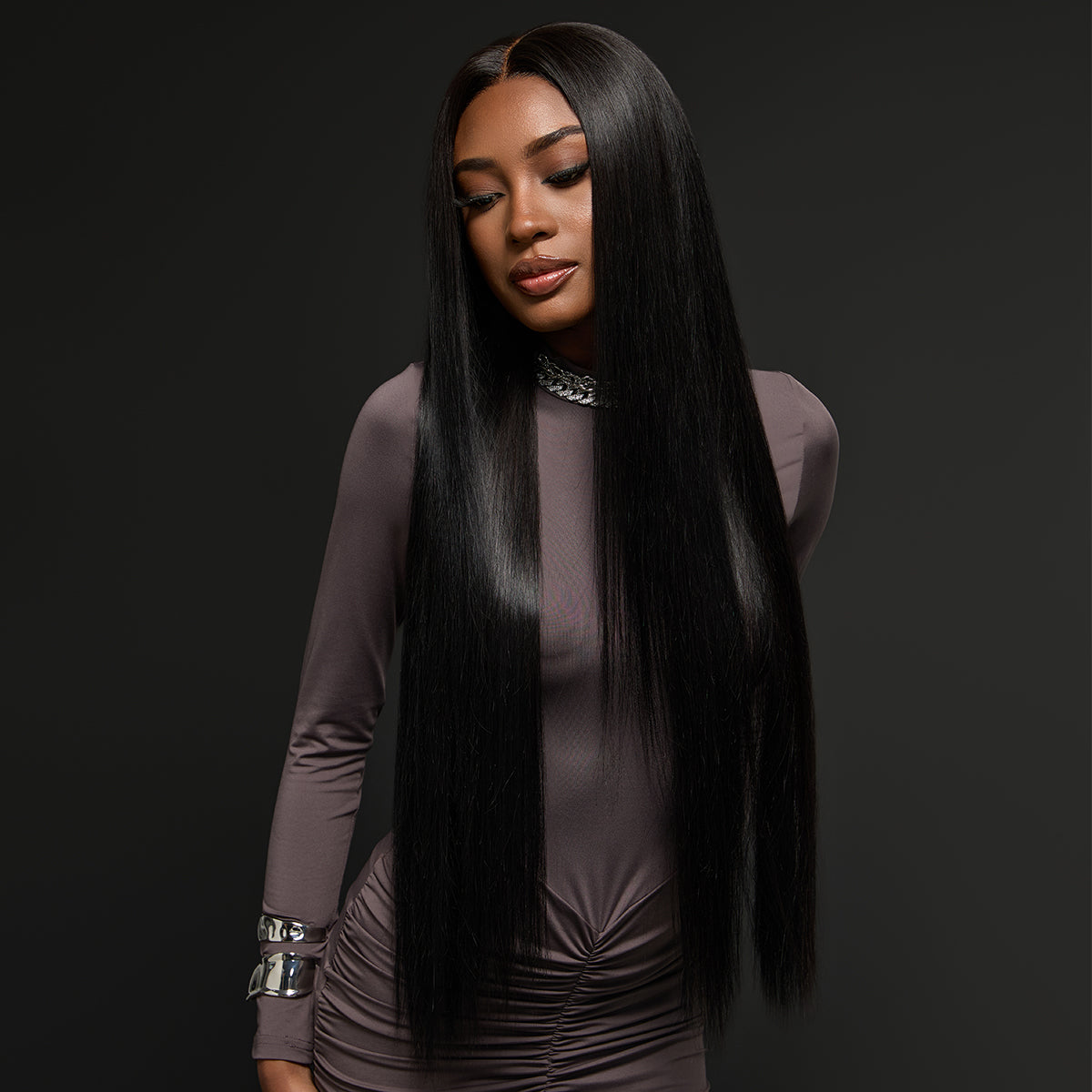 Luvme Hair Bust Down lace wig with long straight hair, 13x6 frontal, HD lace, and drawstring cap from RawMagic x Kim Kimble.