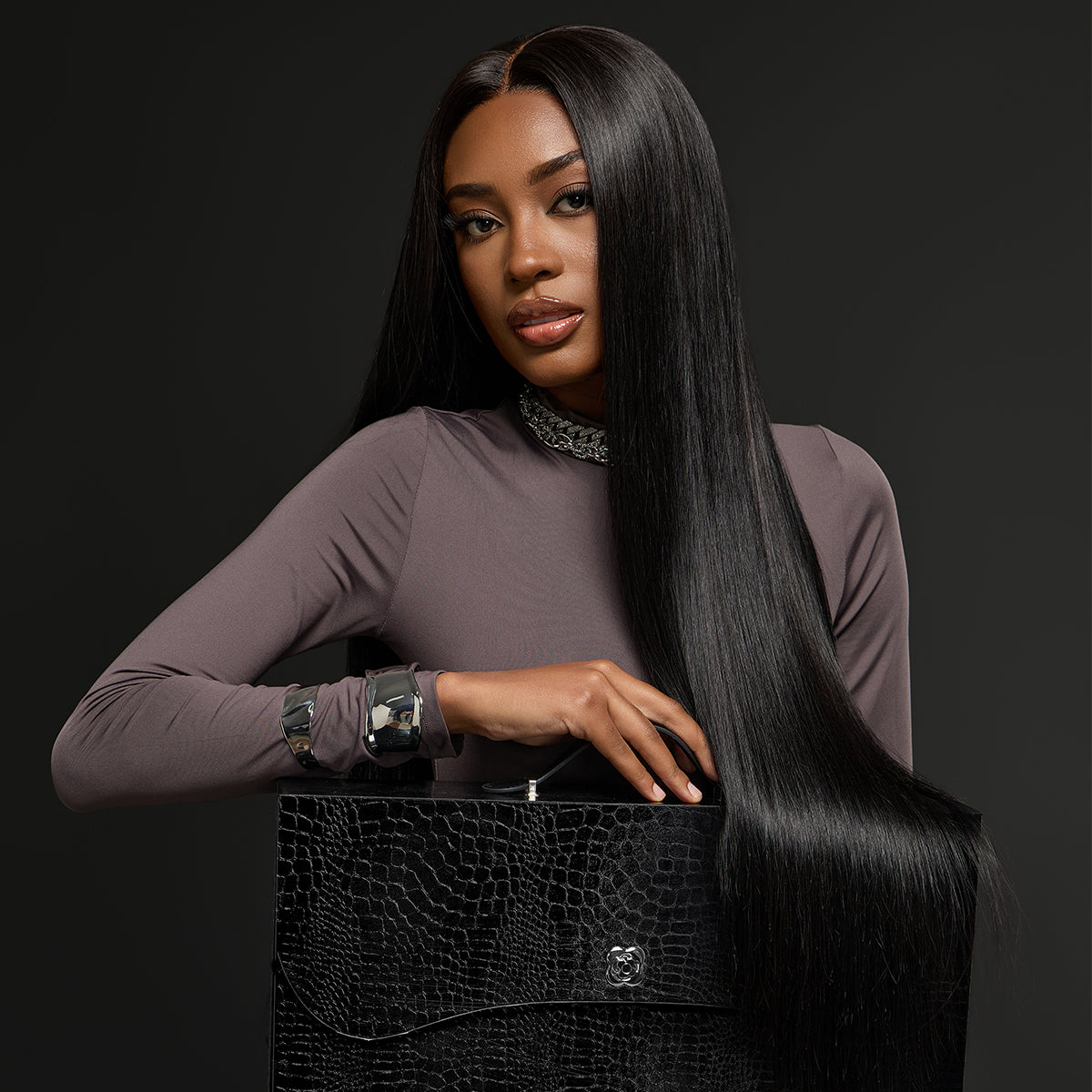Luvme Hair The Bust Down RawMagic x Kim Kimble long straight 13x6 lace wig with HD lace, frontal, and drawstring cap, natural black color