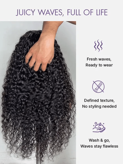 Luvme Hair PreMax water wave lace wig with 13x4 frontal, curly texture, drawstring fit, and 360-style design for ponytails and updos.