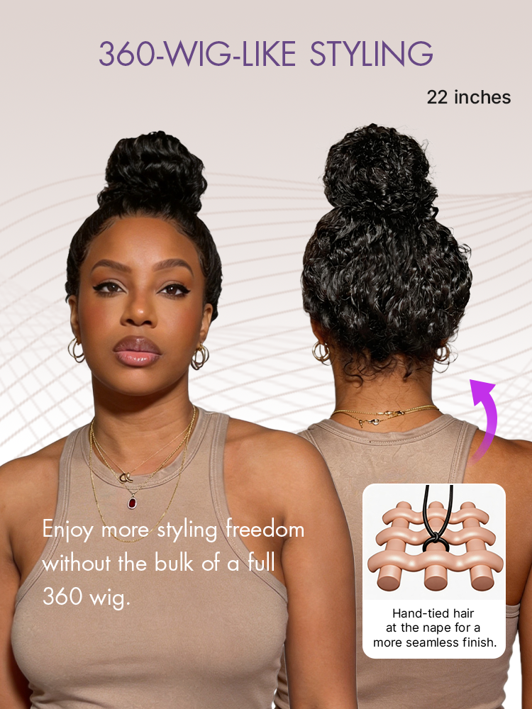 Luvme Hair PreMax 180% density water wave glueless lace wig with 13x4 frontal, fluffy curly texture, versatile ponytail style