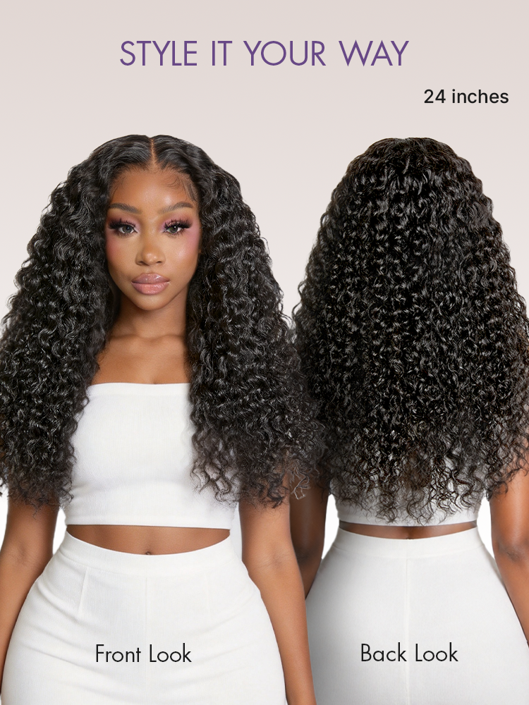 Luvme Hair PreMax water wave lace wig with 13x4 frontal, curly, fluffy texture, drawstring, and 360 design for ponytails and updos.