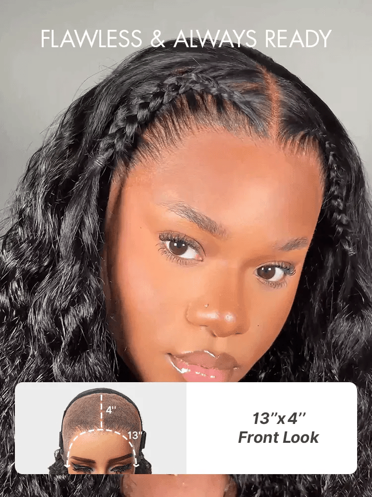 Luvme Hair PreMax water wave lace front wig with curly texture, 13x4 lace, drawstring, and 360-style design for ponytails and updos.