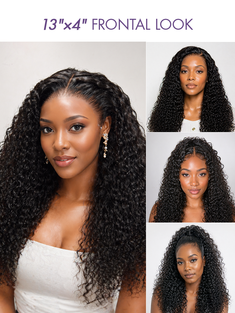 Luvme Hair PreMax 13x4 lace front wig with water wave curls, glueless flexi-fit, drawstring, and 360 design for ponytails and updos.