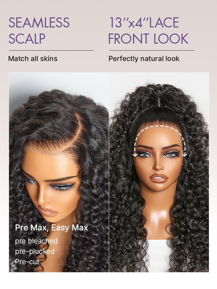 PreMax 180% Density Water Wave Glueless Flexi-Fit Drawstring 13x4 Frontal Lace Fluffy Curly Pre-Cut Lace Wig, 360-Like Design Allows Ponytail & Updo-15