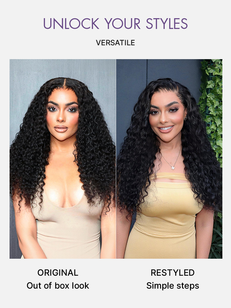 PreMax 180% Density Water Wave Glueless Flexi-Fit Drawstring 13x4 Frontal Lace Fluffy Curly Pre-Cut Lace Wig, 360-Like Design Allows Ponytail & Updo-16
