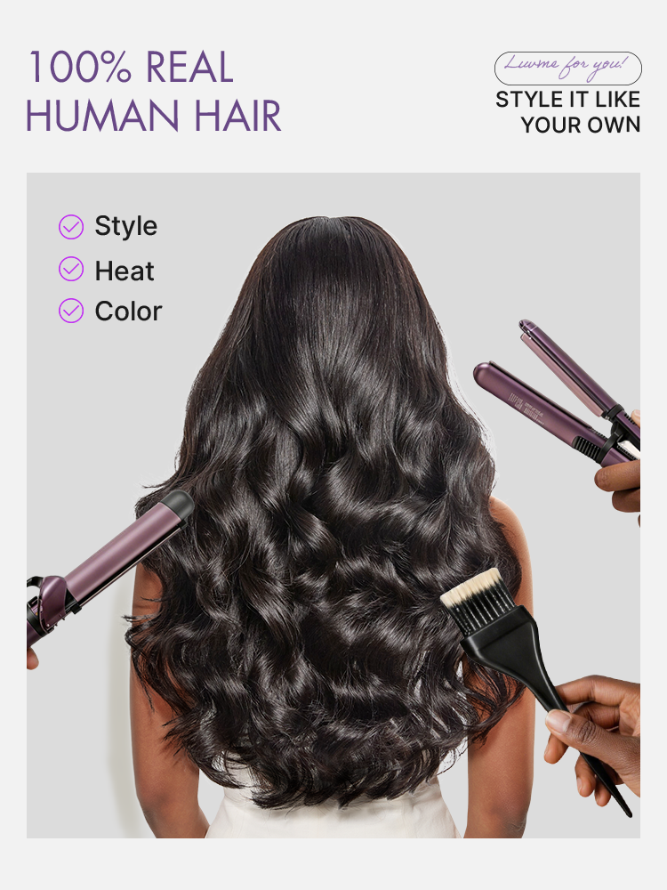 Luvme Hair all-day comfort loose body wave HD lace human hair wig with 7x6 closure and pre-cut lace bangs.