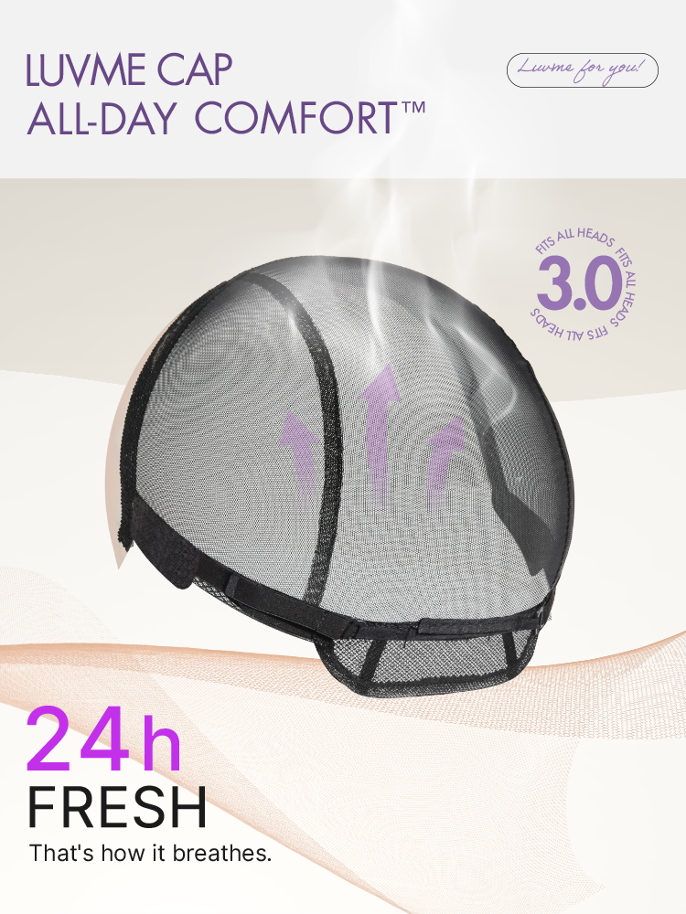 Luvme All-Day Comfort™ loose body wave HD lace human hair wig with 7x6 closure, bangs, and pre-cut lace, 180% density.
