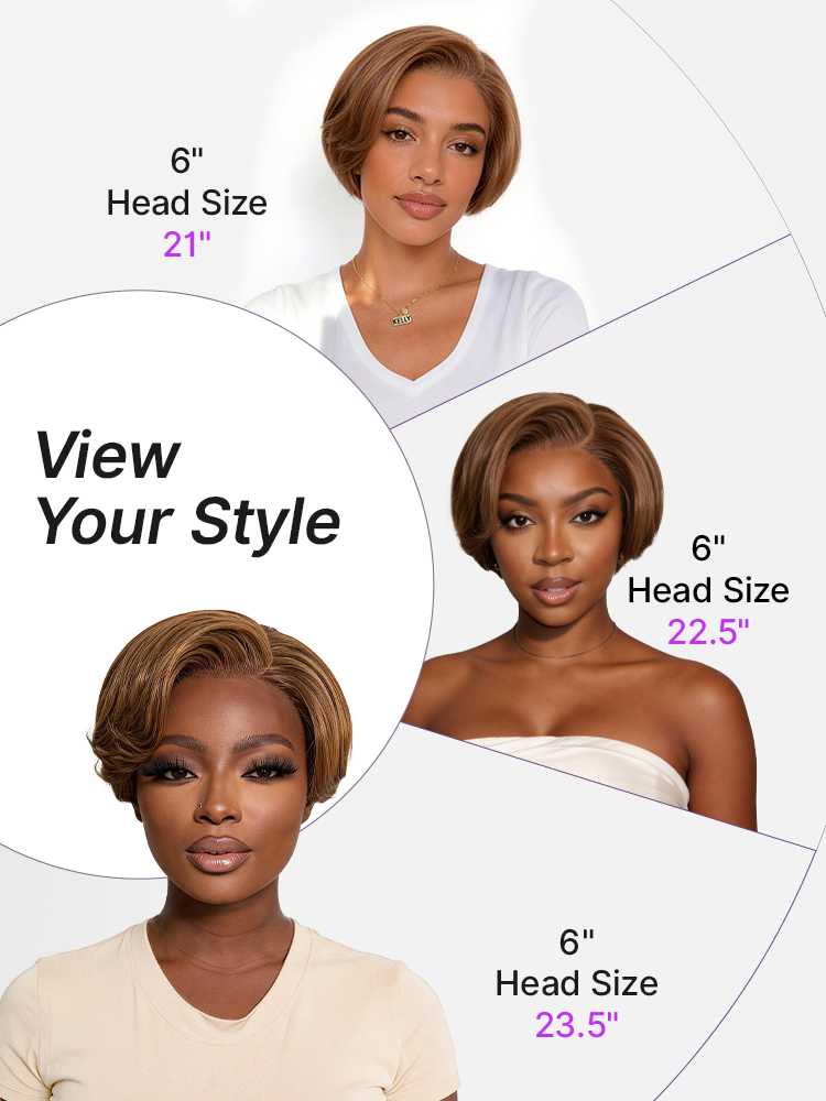 Chestnut brown minimalist HD lace pixie wig with bangs, short elegant glueless hairstyle by Luvme Hair, natural and stylish.