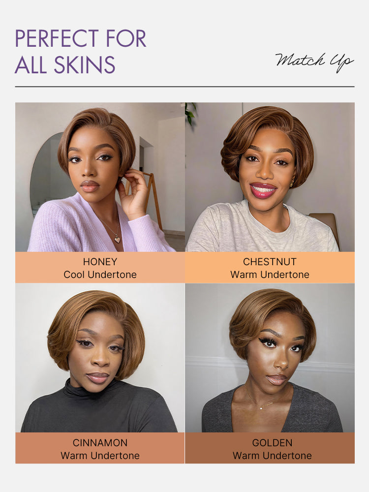 Chestnut Brown Elegant Glueless Minimalist HD Lace Short Pixie Cut Wig with Bangs-15