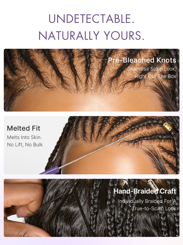 Natural Black Boho Cornrow Braids 13x4 Frontal Lace Deep Curly  Long Wig Pre-cut Lace-12