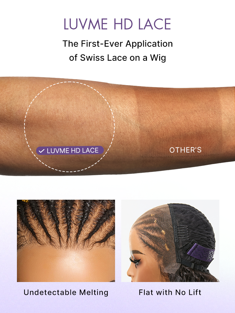 Natural Black Boho Cornrow Braids 13x4 Frontal Lace Deep Curly  Long Wig Pre-cut Lace-13