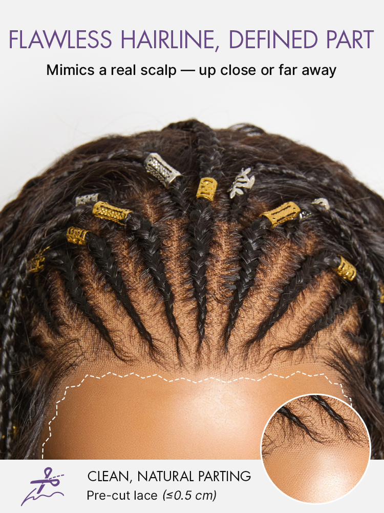 Natural black boho cornrow braid wig with 13x4 lace frontal, deep curly long style by Luvme Hair