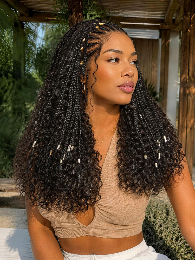Luvme Hair natural black boho cornrow braids wig with 13x4 frontal lace and deep curly long pre-cut lace extensions