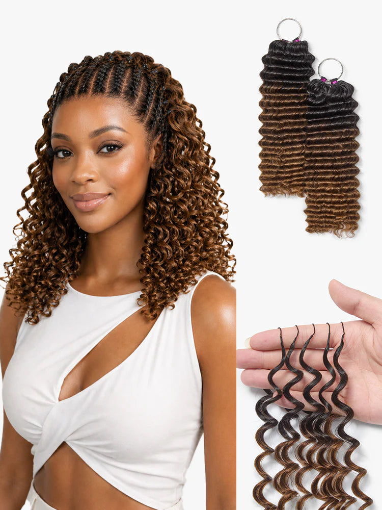 Luvme Hair Readitress™ reusable human hair extensions with deep wave, kinky straight, and Burmese curly styles, featuring crochet knots.