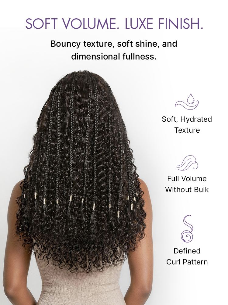 Natural black boho cornrow braid wig with deep curly 13x4 lace frontal, long pre-cut lace, by Luvme Hair.