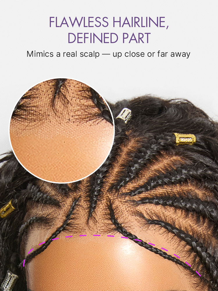 Luvme Hair Boho Fulani Braids Water Wave 13x4 frontal lace wig with pre-cut lace, human hair, natural water wave style