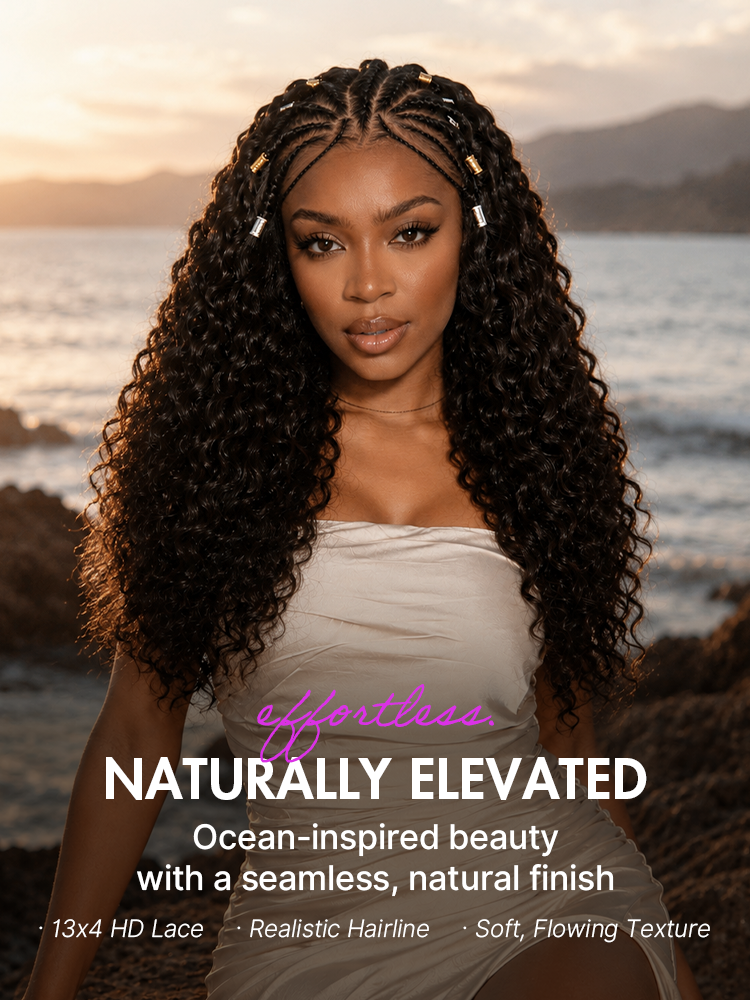 Special Add-On | Boho Fulani Braids Water Wave 13x4 Frontal Lace Wig Pre-cut Lace Human Hair-06