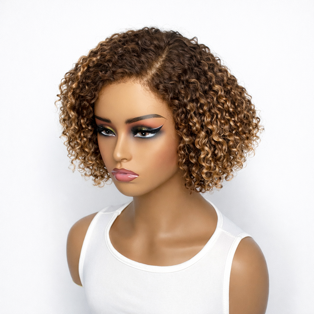 Ash blonde kinky curly glueless lace wig by Luvme Hair, minimalist lace closure with natural curly texture and full volume.