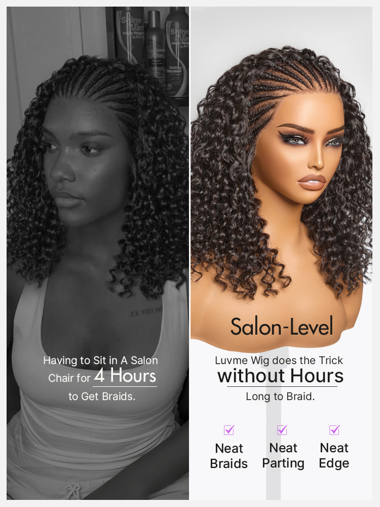 Luvme Hair Readitress Knotless Fulani Braids HD lace wig with deep wave human hair, ear-to-ear 13x4 frontal, glueless style.