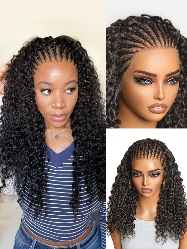 Luvme Hair Readitress™ Knotless Fulani Braids Deep Wave HD lace wig with 13x4 frontal, human hair, ear-to-ear, glueless style.