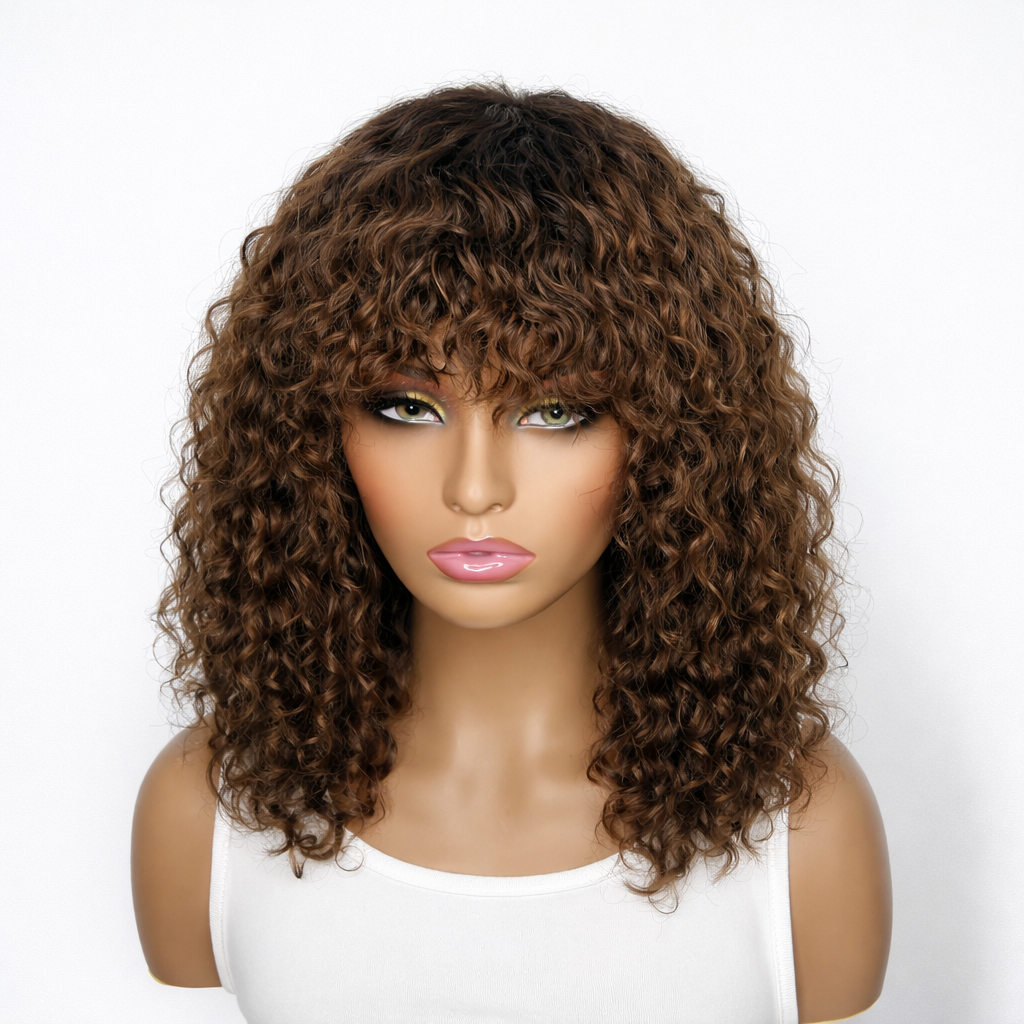 Luvme Hair Water Wave Omber Brown glueless wig with outlet label, showcasing its natural water wave texture and omber brown color.